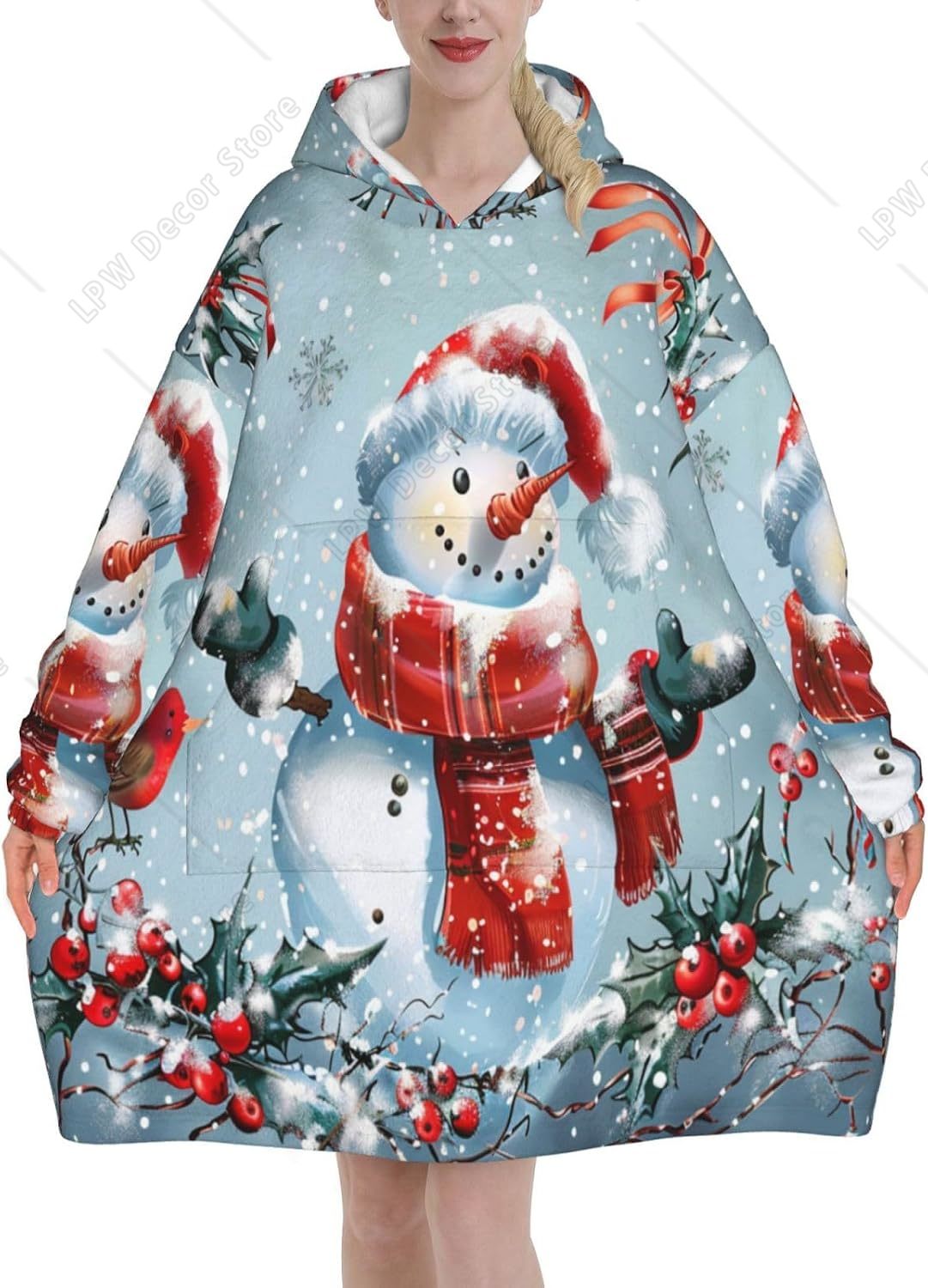 Christmas Snowman Wearable Bla - огляд і ціна Sherpa Hoodie Fleece