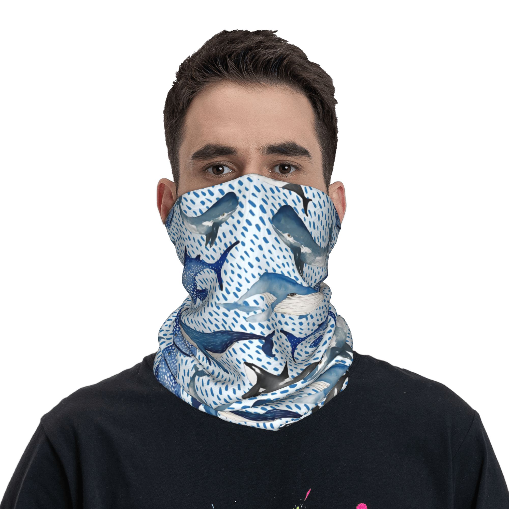 Custom Blue Watercolour Shark  - огляд і ціна Neck Gaiter Fleece