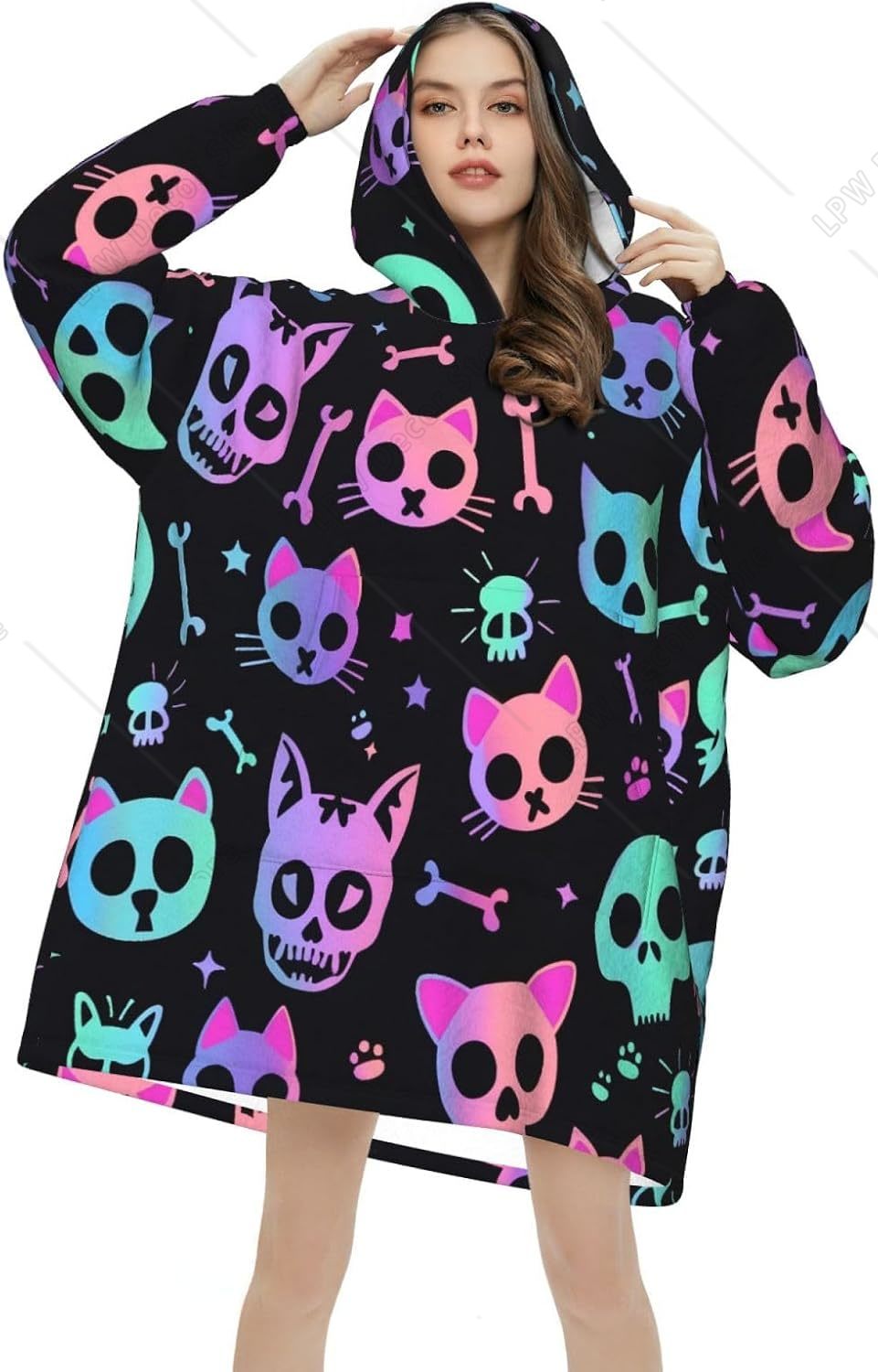 Cat Skulls Bones Wearable Blan - огляд і ціна Sherpa Hoodie Fleece