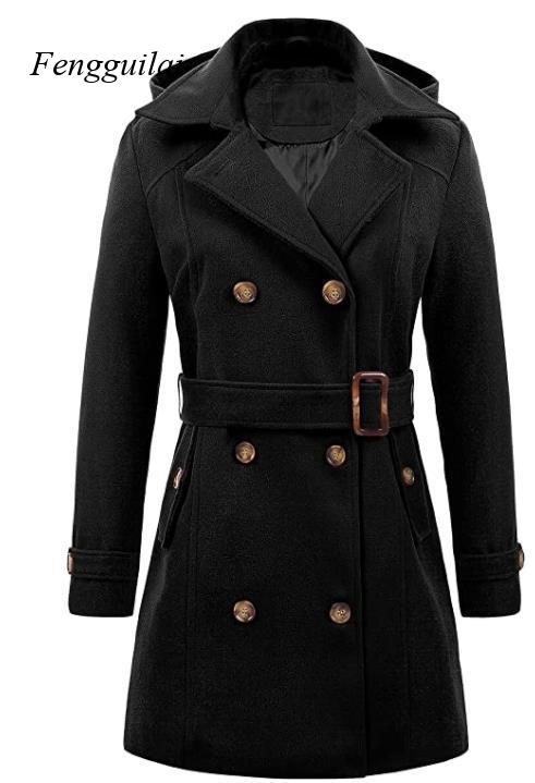 Women's Black Hooded Double Br - огляд і ціна Wool Coat Peacoat
